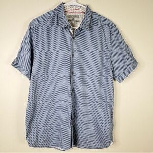 Ted Baker London Short Sleeve Button Down Cotton Dress Shirt Blue White 42 16.5
